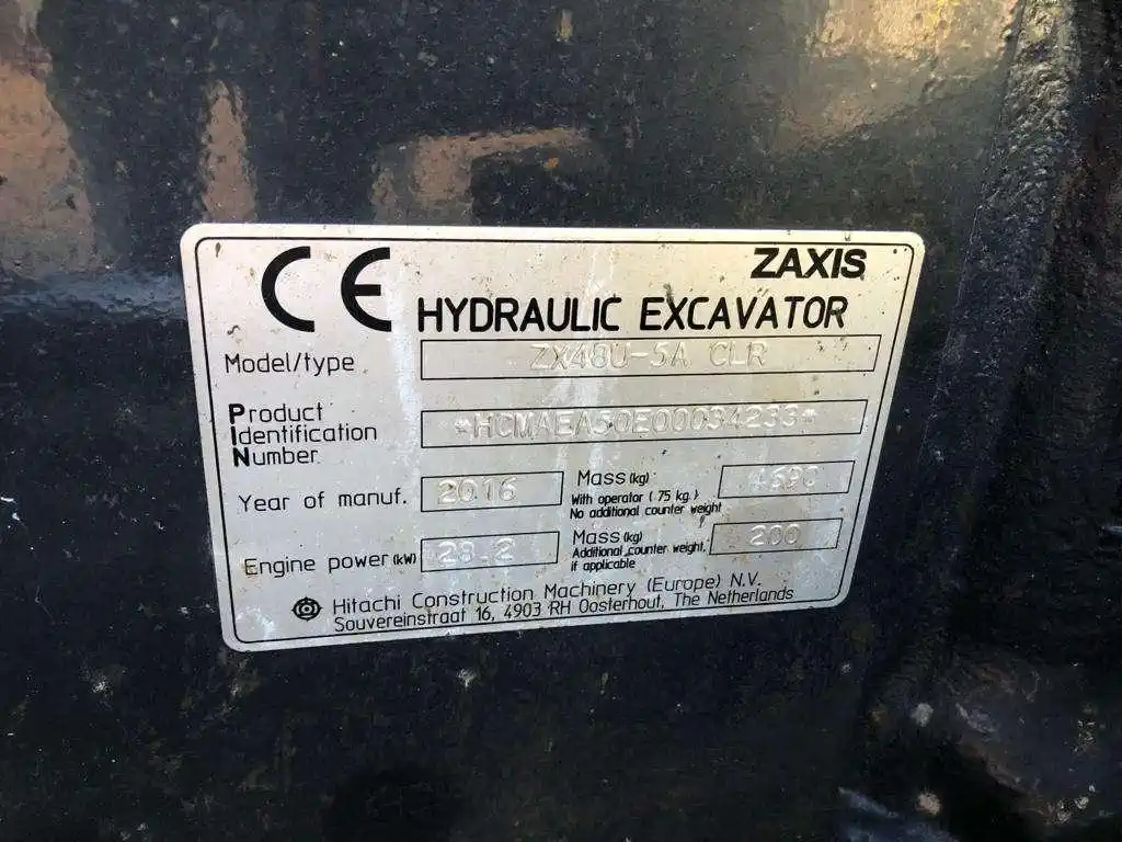 Hitachi ZX48U-5A CLR Mini pelle 5 tonnes — cabine, 3 godets, chenilles caoutchouc, 2430 h, 2016 occasion – Bild 8